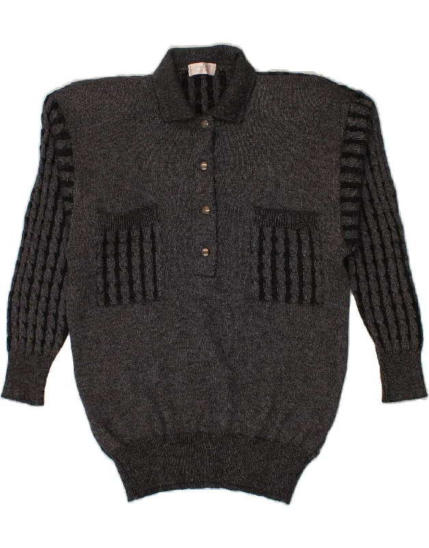 VINTAGE Womens Polo Neck Jumper Sweater UK 16 Large Grey Layered Multi-layer Single Layer VINTAGE Womens Polo Neck Jumper Sweater UK 16 Large Grey Layered Multi-layer Single Layer