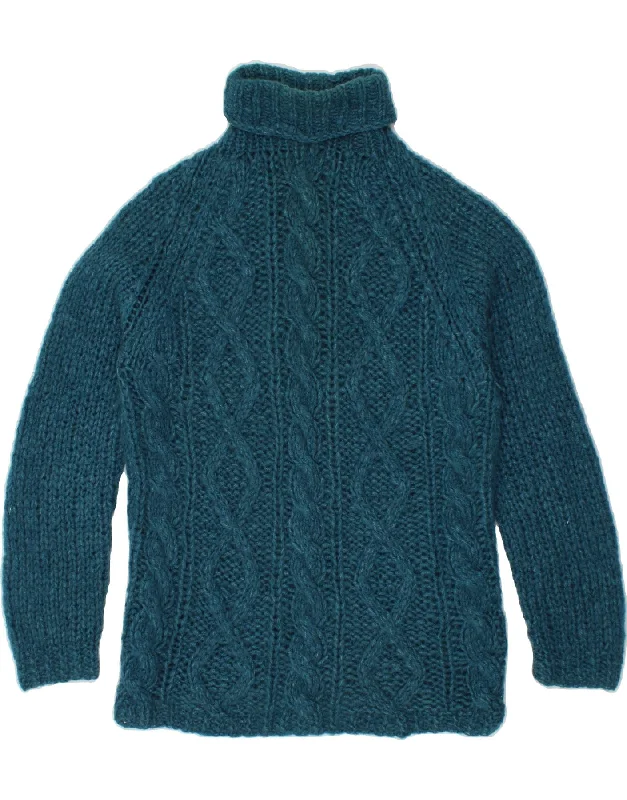 VINTAGE Womens Roll Neck Jumper Sweater UK 14 Medium Turquoise Chenille Fabric Brocade Fabric Lace Fabric VINTAGE Womens Roll Neck Jumper Sweater UK 14 Medium Turquoise Chenille Fabric Brocade Fabric Lace Fabric