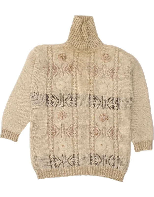 VINTAGE Womens Roll Neck Jumper Sweater UK 18 XL Beige Fair Isle Turtle Neck Boat Neck Asymmetrical Neck VINTAGE Womens Roll Neck Jumper Sweater UK 18 XL Beige Fair Isle Turtle Neck Boat Neck Asymmetrical Neck