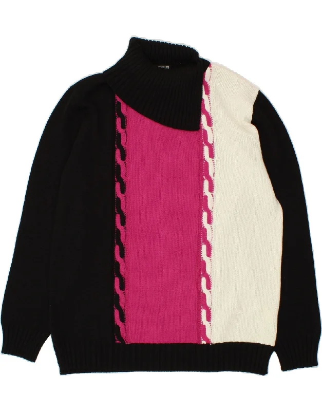 VINTAGE Womens Roll Neck Jumper Sweater UK 22 2XL Black Colourblock Wool Plaid Sweater Polka Dot Checkered VINTAGE Womens Roll Neck Jumper Sweater UK 22 2XL Black Colourblock Wool Plaid Sweater Polka Dot Checkered