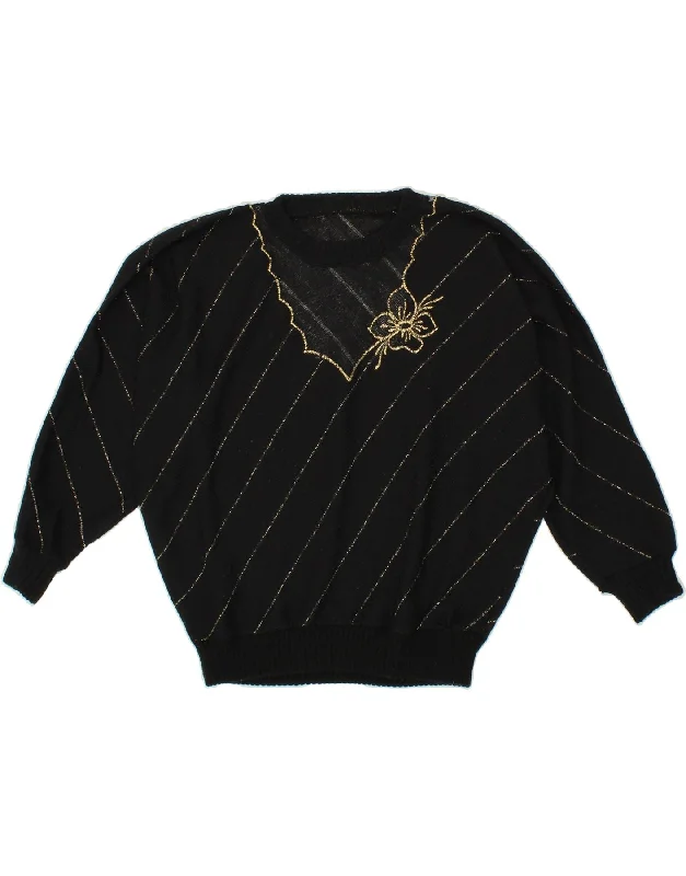 VINTAGE Womens See Through Crew Neck Jumper Sweater UK 14 Large Black Spandex Blend Rayon Blend Denim Blend VINTAGE Womens See Through Crew Neck Jumper Sweater UK 14 Large Black Spandex Blend Rayon Blend Denim Blend