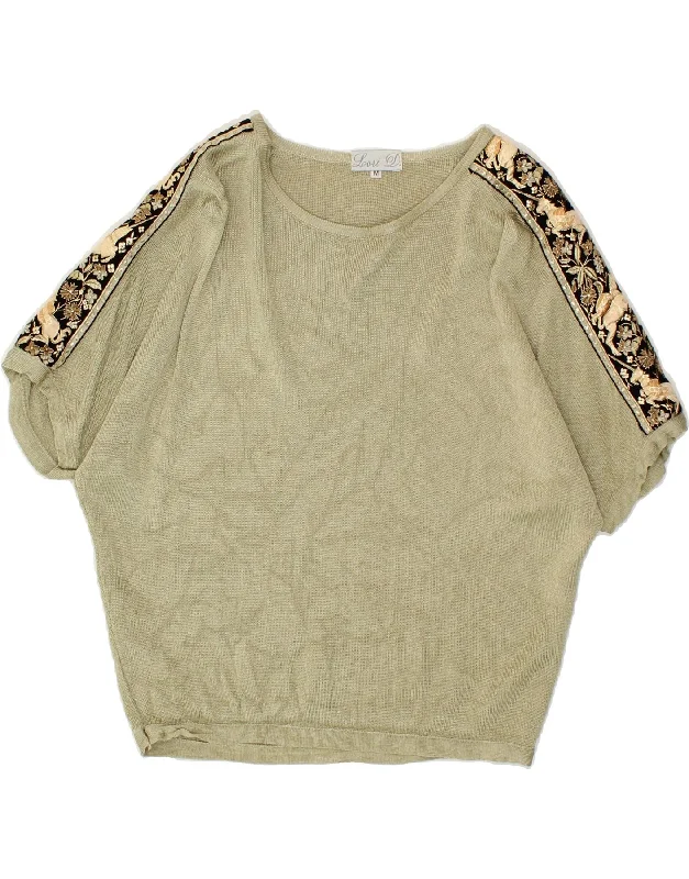 VINTAGE Womens Short Sleeve Boat Neck Jumper Sweater UK 12 Medium Beige Beaded Sweater Sequined Faux Fur VINTAGE Womens Short Sleeve Boat Neck Jumper Sweater UK 12 Medium Beige Beaded Sweater Sequined Faux Fur