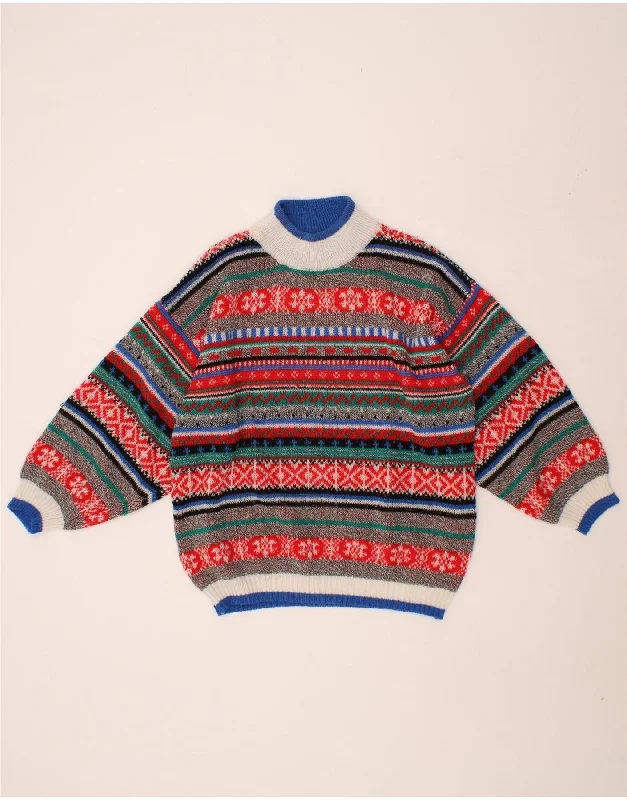 VINTAGE Womens Turtle Neck Jumper Sweater UK 16 Large Multicoloured Ribbed Striped Patterned VINTAGE Womens Turtle Neck Jumper Sweater UK 16 Large Multicoloured Ribbed Striped Patterned