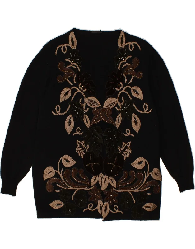 VINTAGE Womens V-Neck Jumper Sweater UK 14 Medium Black Floral Anti-Pilling Anti-Shrink Durable VINTAGE Womens V-Neck Jumper Sweater UK 14 Medium Black Floral Anti-Pilling Anti-Shrink Durable