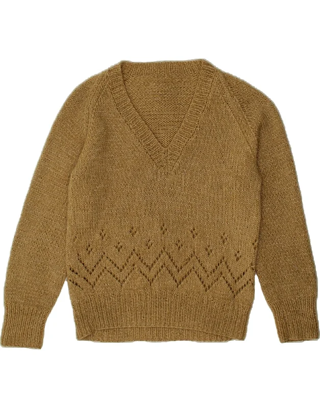 VINTAGE Womens V-Neck Jumper Sweater UK 14 Medium Khaki Terry Blend Velvet Blend Canvas Blend VINTAGE Womens V-Neck Jumper Sweater UK 14 Medium Khaki Terry Blend Velvet Blend Canvas Blend