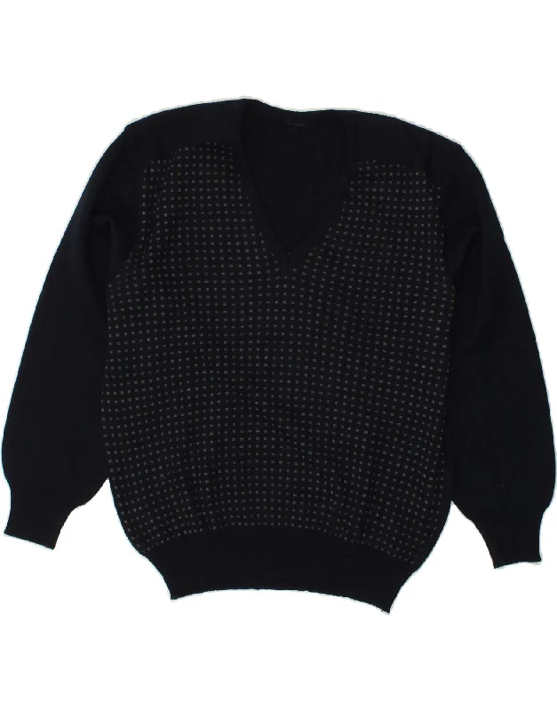 VINTAGE Womens V-Neck Jumper Sweater UK 14 Medium Navy Blue Spotted Turtle Neck Boat Neck Asymmetrical Neck VINTAGE Womens V-Neck Jumper Sweater UK 14 Medium Navy Blue Spotted Turtle Neck Boat Neck Asymmetrical Neck