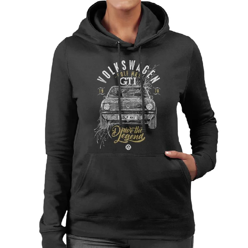 Volkswagen Golf MK1 GTI Drive The Legend Women's Hooded Sweatshirt Hoodie with Mock Neck Collared Structured Volkswagen Golf MK1 GTI Drive The Legend Women's Hooded Sweatshirt Hoodie with Mock Neck Collared Structured