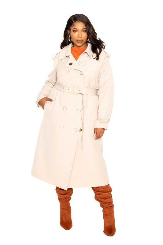 Trench Coat With Golden Button Voluptuous (+) Size - Ships from The US