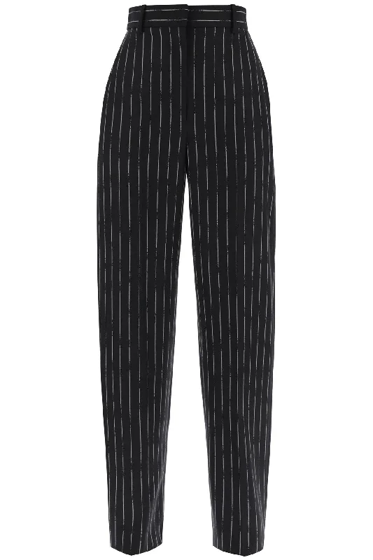 Broken Pinstripe Trousers  - Black Trousers Elastic Waist Soft