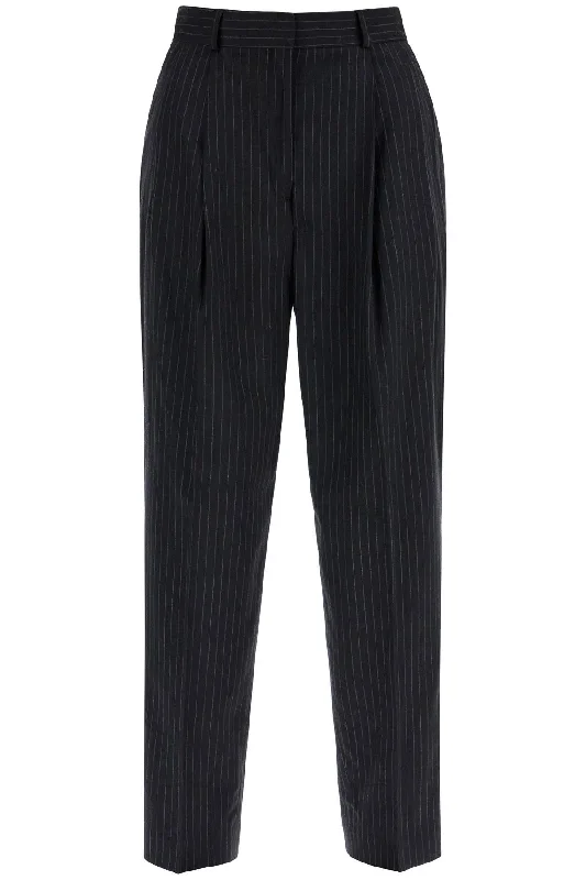 Double Pleated Pinstripe Trousers  - Blue Trousers Modern Contemporary