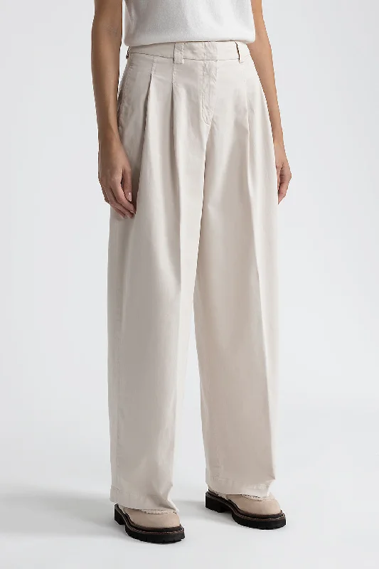 Pleated trousers in cotton silk gabardine and tencel Wide Leg Loose Fit Mid Waist