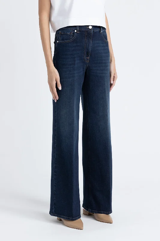 Stretch denim cotton palazzo trousers Trousers Office Stylish