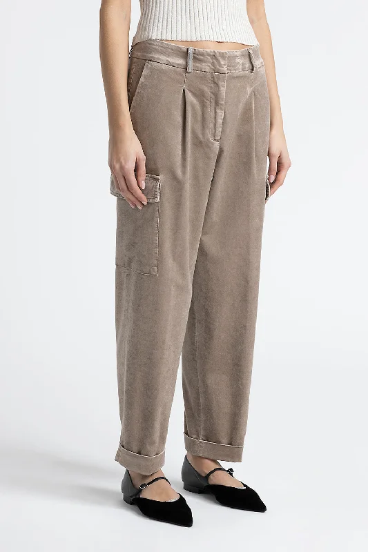 Corduroy carrot cargo trousers Wide Leg Loose Fit Mid Waist