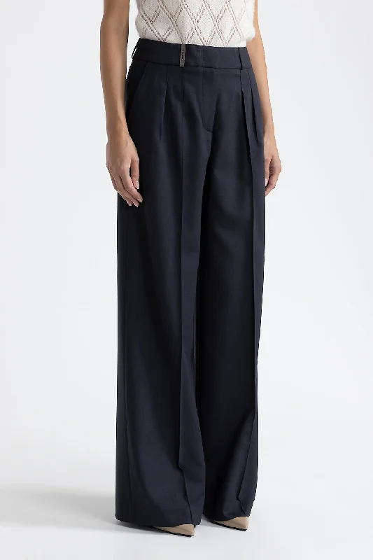 Stretch wool pleated palazzo trousers Trousers versatile functional