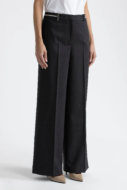 Stretch wool palazzo trousers Trousers Solid Black
