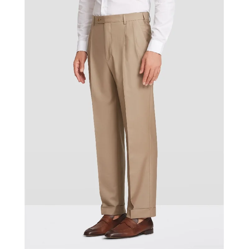 Bennett Double Pleated Super 120s Wool Serge Trouser in Khaki (Full Fit) by Zanella Trousers Fall Fleece Bennett Double Pleated Super 120s Wool Serge Trouser in Khaki (Full Fit) by Zanella Trousers Fall Fleece