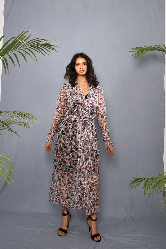 Block Printed Kota Doria Trench with Slip Dress