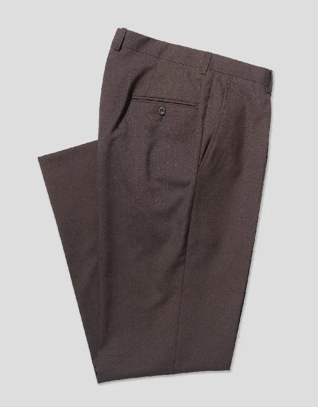 DARK BROWN SINGLE PLEAT WOOL TROUSER Trousers Summer Linen