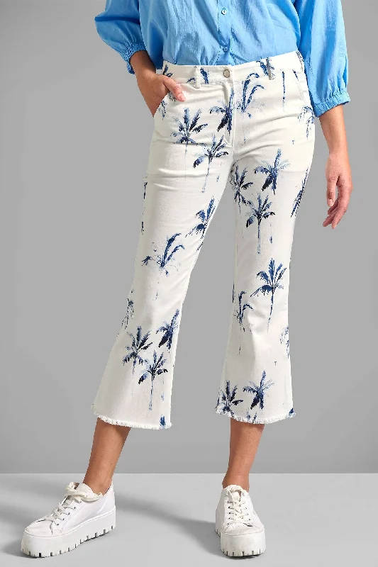 Eve in Paradise Koko Trousers White Blue Palm Print 1087-24370-1044 Chinos Cotton Straight Leg Eve in Paradise Koko Trousers White Blue Palm Print 1087-24370-1044 Chinos Cotton Straight Leg