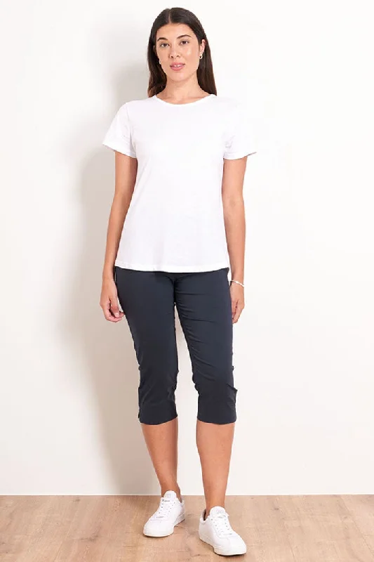 Foil 6971 Trapeze Navy Cropped Trousers (49cm) Trousers Bridal Satin