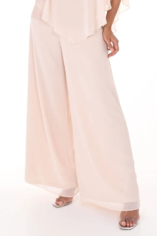 Frank Lyman 248027 Champagne Wide Leg Chiffon Trousers Trousers Office Stylish