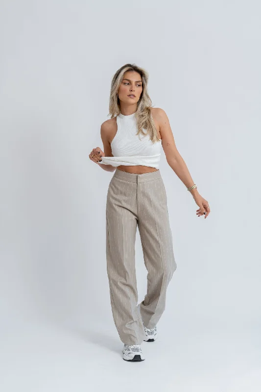 Frankie Pinstripe Trousers Beige Trousers Corduroy Warm