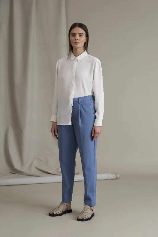 Hilda Curvy Hip Press Trousers Dusty Blue Trousers Ceremony Elegant
