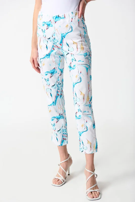 Joseph Ribkoff 242923 White Blue Marble Print Trousers Trousers chic fashionable