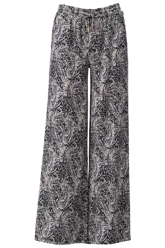 K-Design Trousers Grey Paisley Print Drawstring Waist Z223 (P851) Trousers Handmade Artisanal