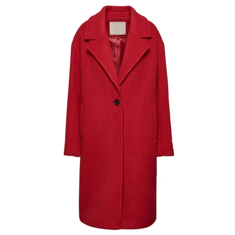 One Button Red Trench Coat