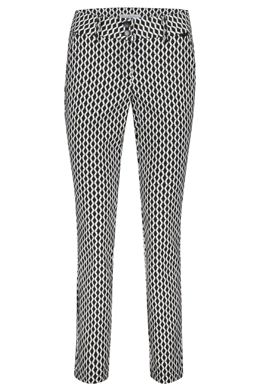 Red Button SRB4121 Diana Black Multi Print Trouser Cropped Trousers Casual Linen