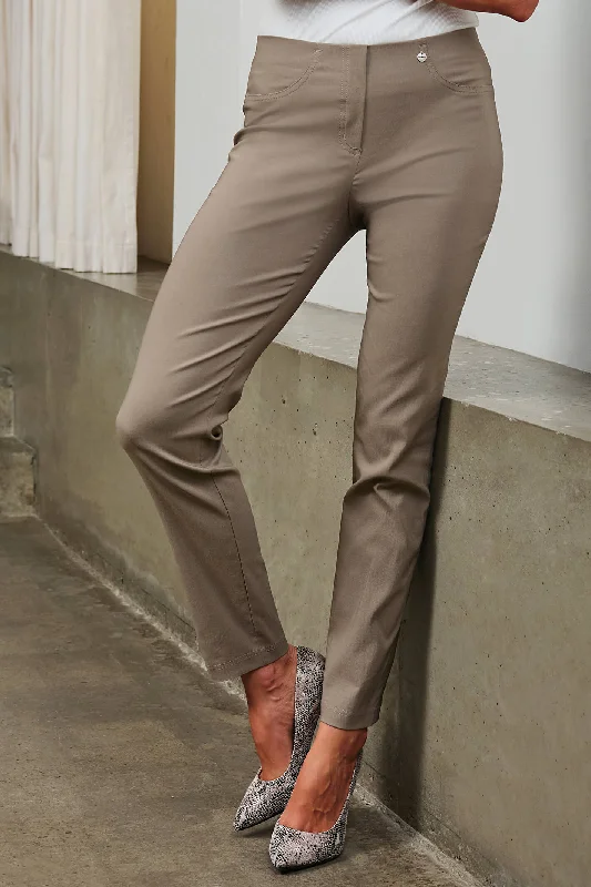 Robell 51559-5499-17 Bella R Taupe Full Length Pull-On Trouser Trousers Spring Floral Robell 51559-5499-17 Bella R Taupe Full Length Pull-On Trouser Trousers Spring Floral