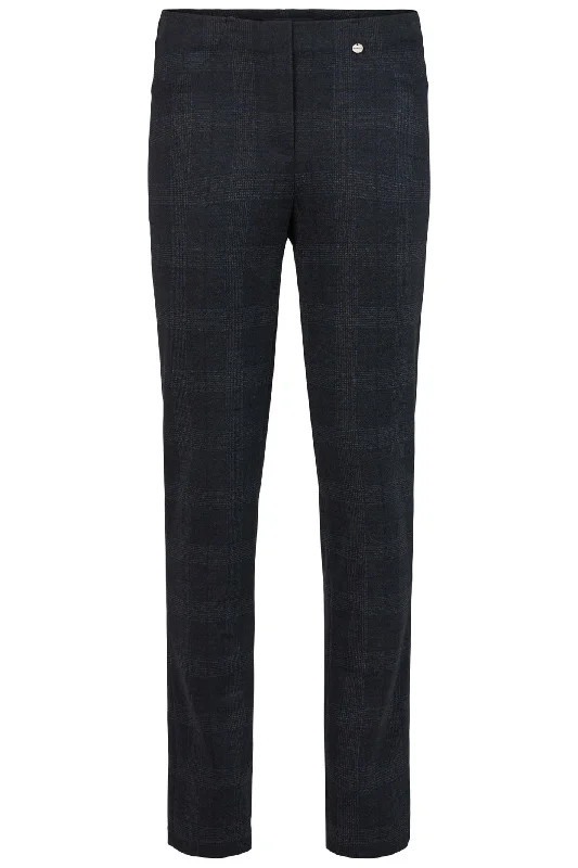 Robell 52564-5563-69 Bella Trousers Navy Check 78cm Long Trousers fashionable trendy