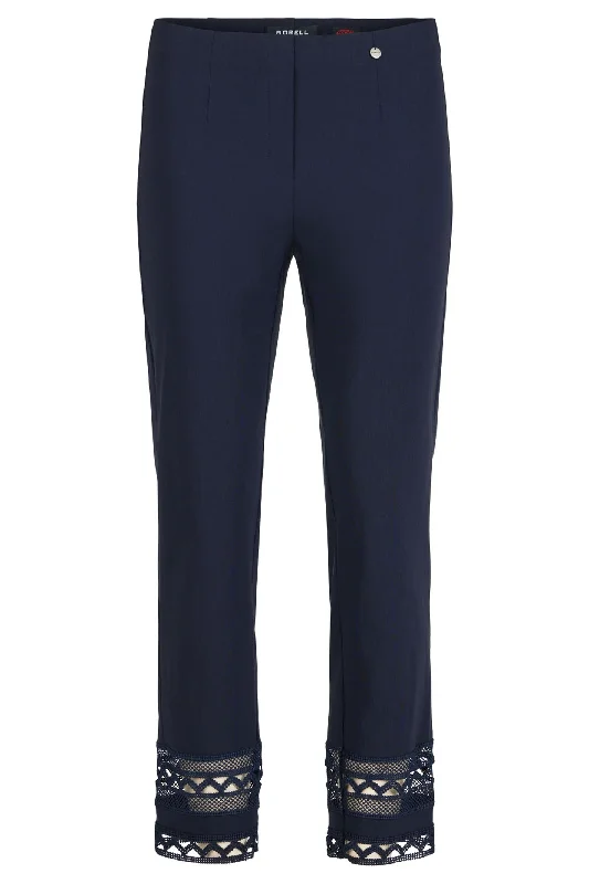 Robell Marie 09 53489 5499 69 Navy Ankle Detail Trousers 68cm Trousers Mesh Breathable