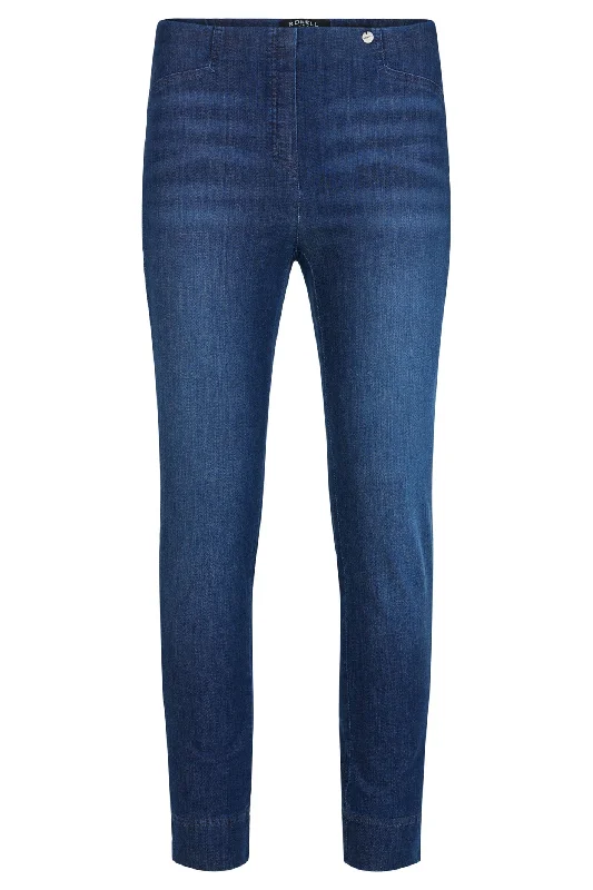 Robell Rose 09 Denim Pull-On Trousers Navy Blue 52638 54159 Col 69 High Waist Slim Fit Ankle Length Robell Rose 09 Denim Pull-On Trousers Navy Blue 52638 54159 Col 69 High Waist Slim Fit Ankle Length