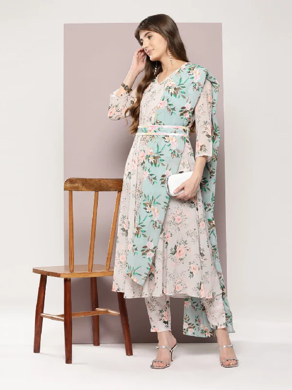 Sequin Work Belt, Flaired Kurta With Trousers And Dupatta Trousers Versatile Stylish Sequin Work Belt, Flaired Kurta With Trousers And Dupatta Trousers Versatile Stylish