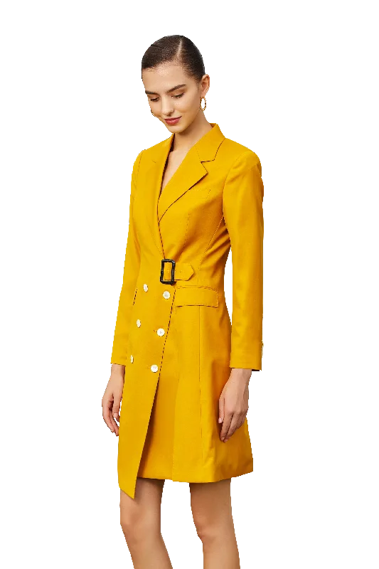 Sunny Marigold Belted Trench Dress with Statement Buttons