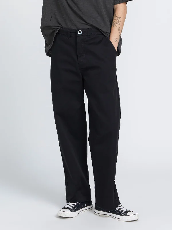 Thisthatthem Skate Chino Trousers - BLACK Trousers Elastic Waist Soft