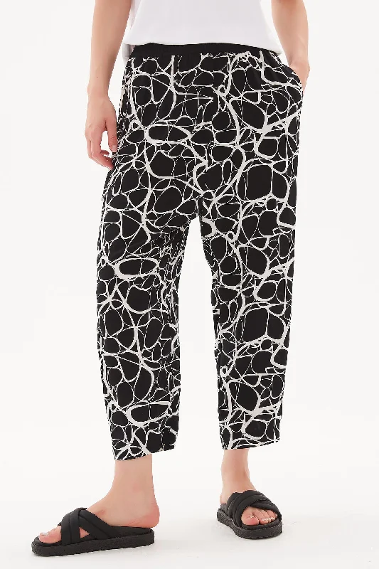 Tirelli 3222 Drop Crotch Contrast Trousers Black White Shapes Trousers Evening Elegant Tirelli 3222 Drop Crotch Contrast Trousers Black White Shapes Trousers Evening Elegant