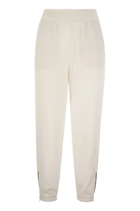 Track trousers in cotton fleece Smooth with Precious Zipper cuffs Trousers Handmade Artisanal Track trousers in cotton fleece Smooth with Precious Zipper cuffs Trousers Handmade Artisanal