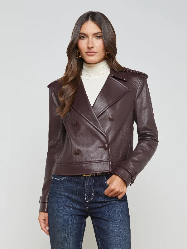 Xoey Cropped Leather Trench Coat