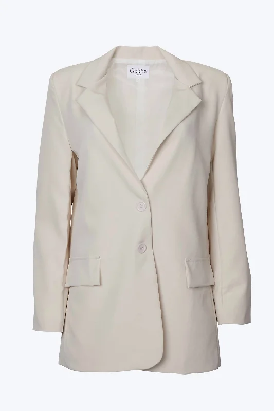 Oversized Single-Breasted Twill Crepe Blazer In Ecru