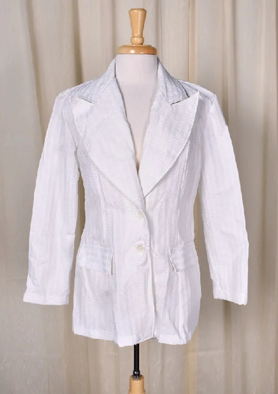 1970s White Seersucker Blazer