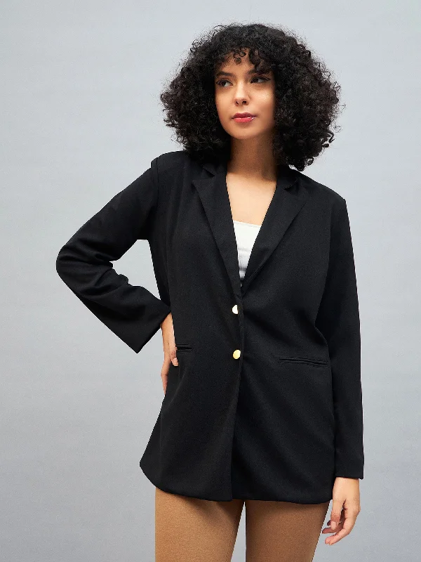 Lyush Women Black Notch Collar Blazer