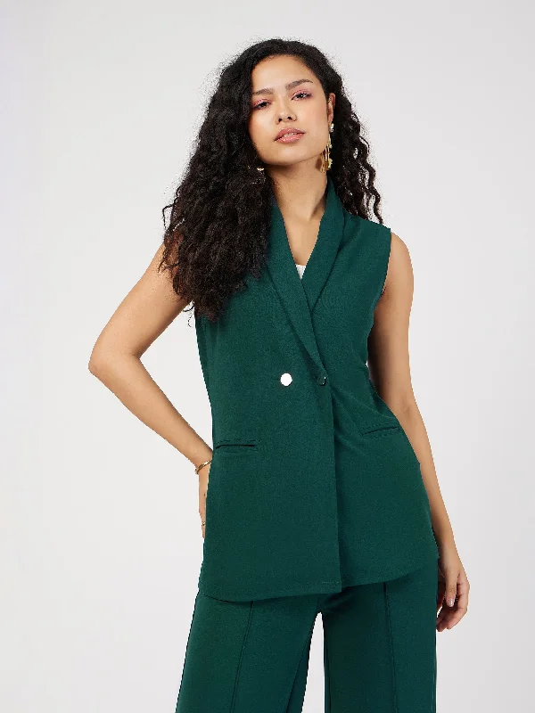 Lyush Women Emerald Double-Breast Sleeveless Longline Blazer