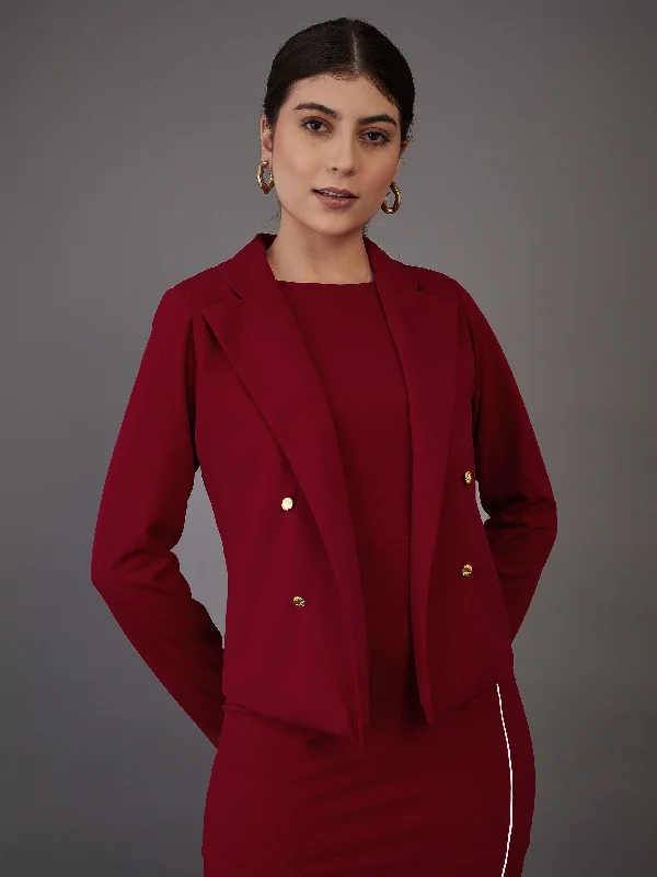 Lyush Women Red Notch Collar Single-Breasted Blazer