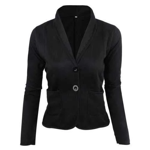 Women's Blazer Solid Color Button Slim Blazer - Black 4xl