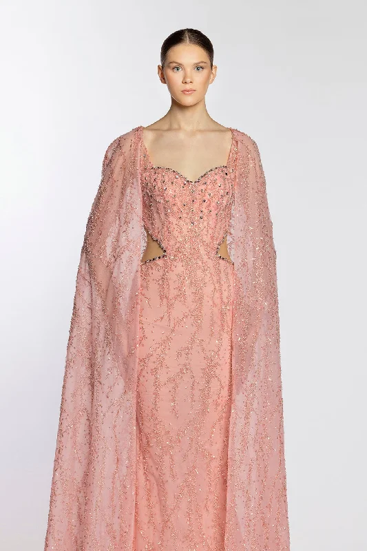 Fully beaded gown with cape