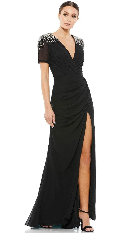 Ieena Duggal 55704 - Embellished Shoulders V-Neck Long Dress