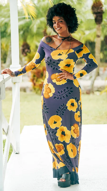 "Summer Blooms" Valeria Long Dress FlyAway, Yellow Blooms